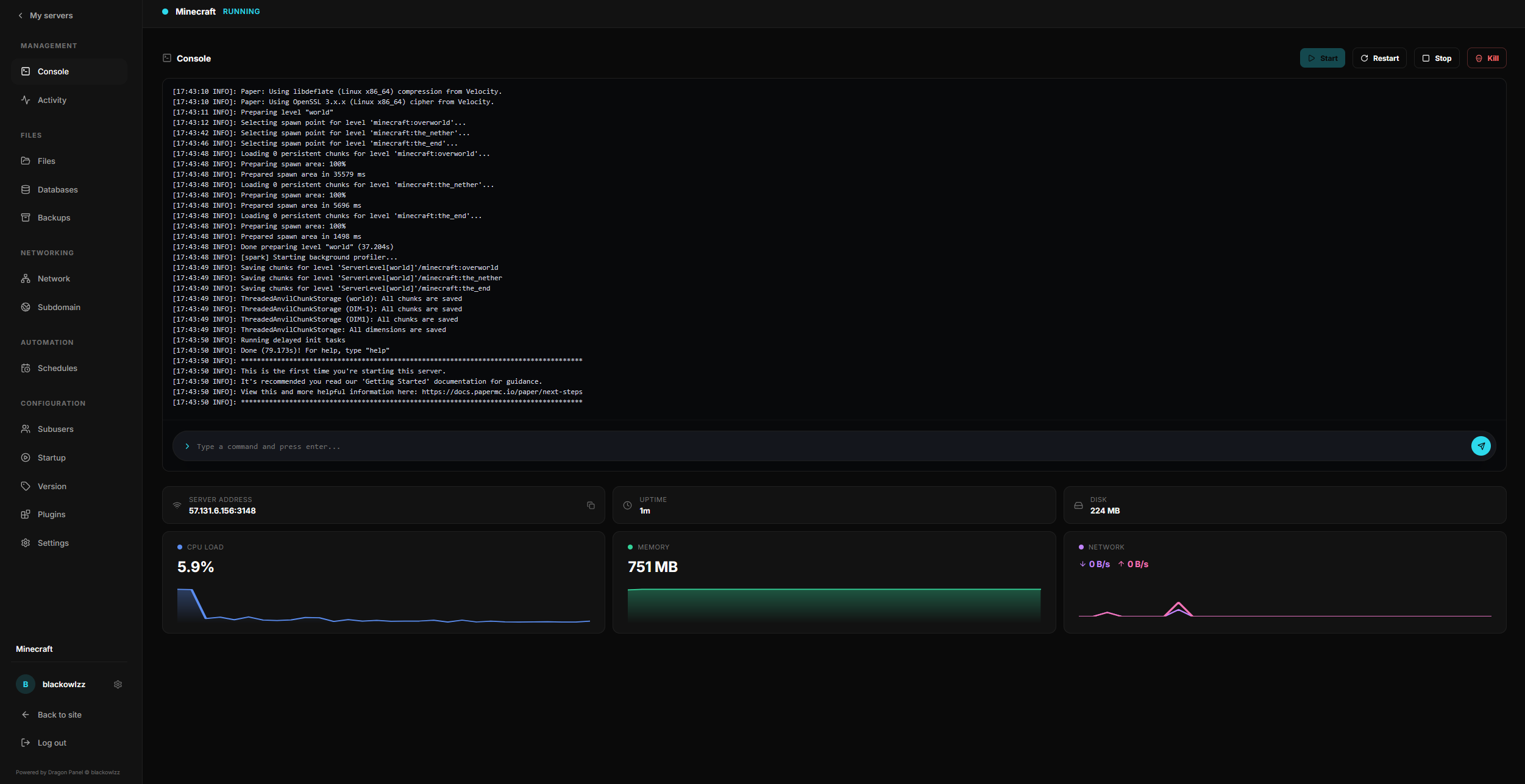 DragonHosting control panel